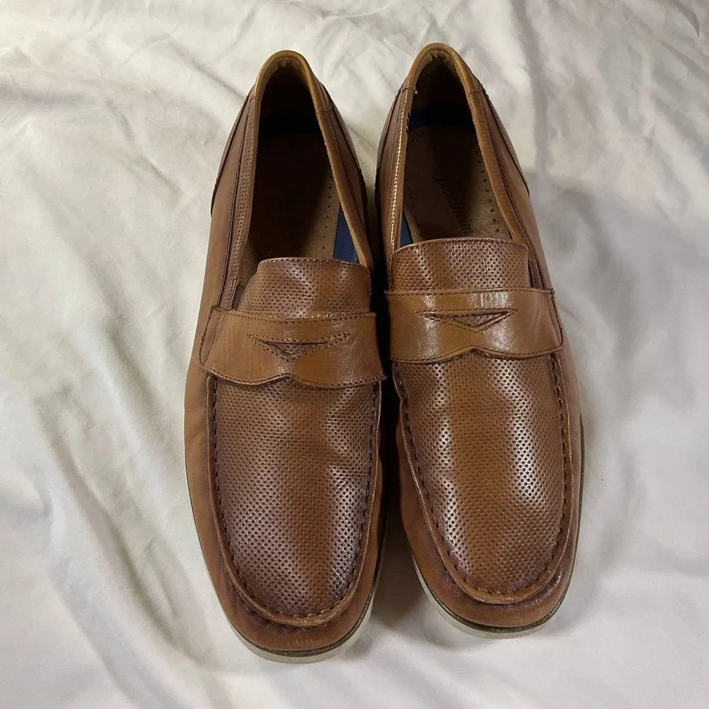 Florsheim Atlantic Moc Toe Penny Loafer Cogna Leather White Sole Mens Size 11.5M